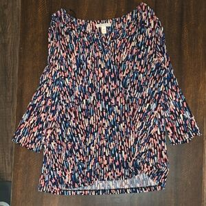 Dana Buchman Navy and Pink Patterned Blouse